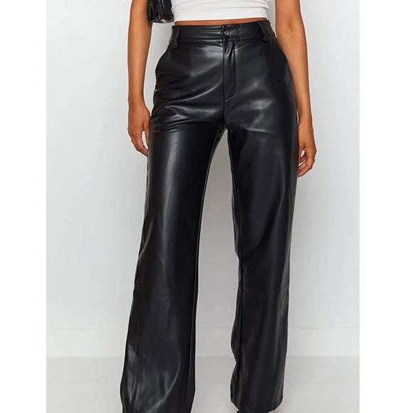 High Waist Wide Leg Leather Pants - Picture 6 of 11